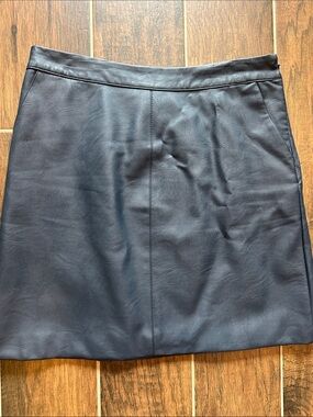 Topshop Navy Faux Leather A-Line Skirt size 8
